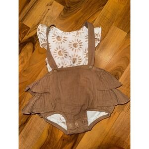 Remington Road Kids 9M Romper Set Brown Ruffle‎ Sun Print Bodysuit Outfit summer